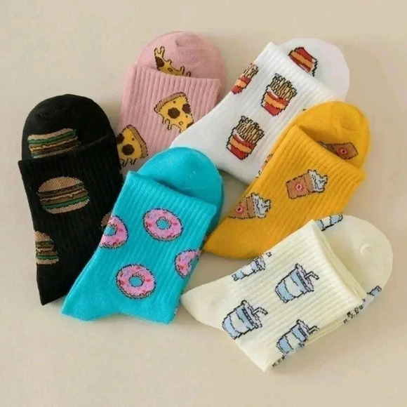 Hamburger food theme sock pack crew cut women's cute accessories pizza fries - Picture 5 of 5